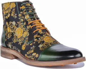 Adam Floral Ankle Boots In Green