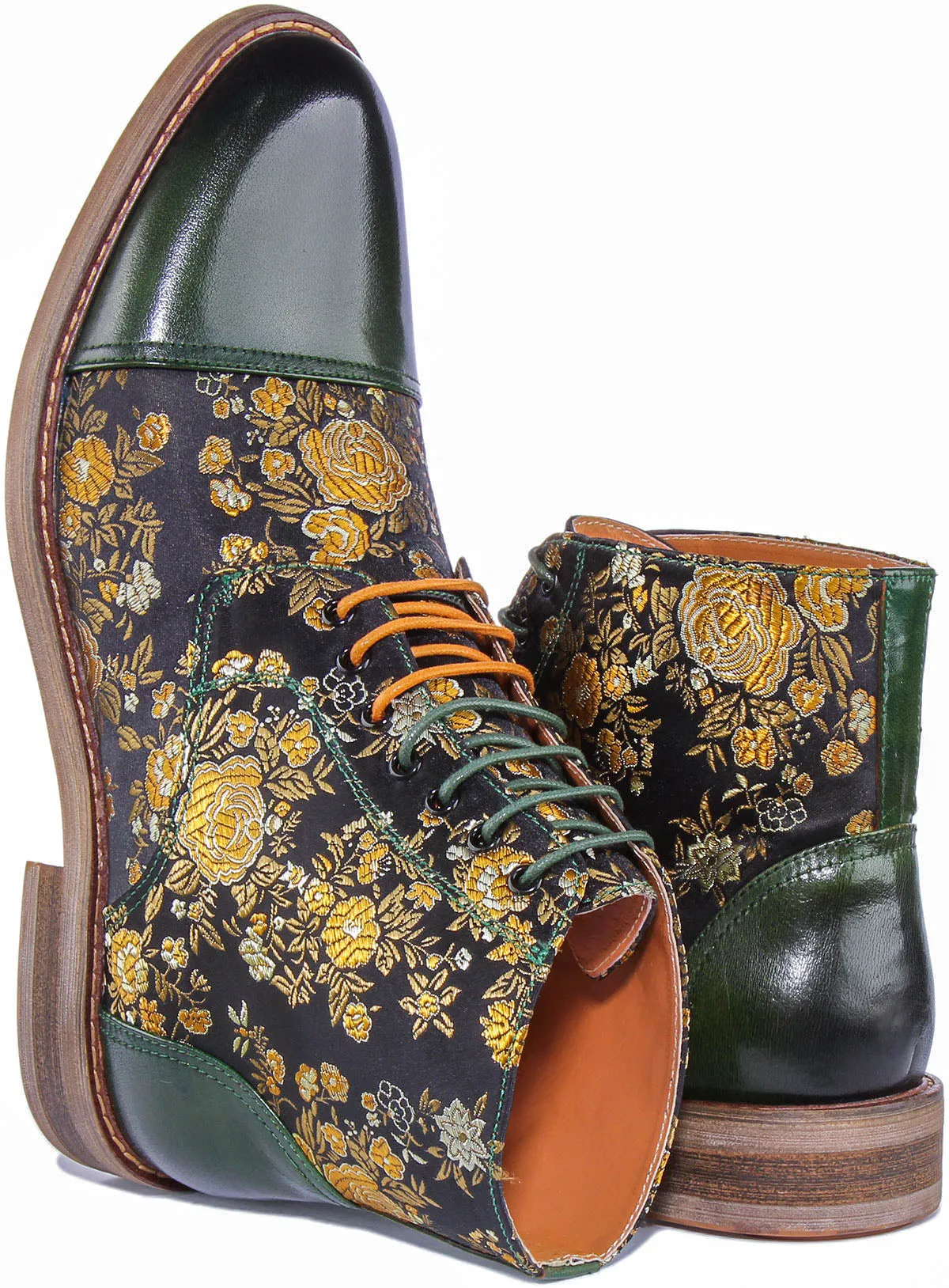 Adam Floral Ankle Boots In Green