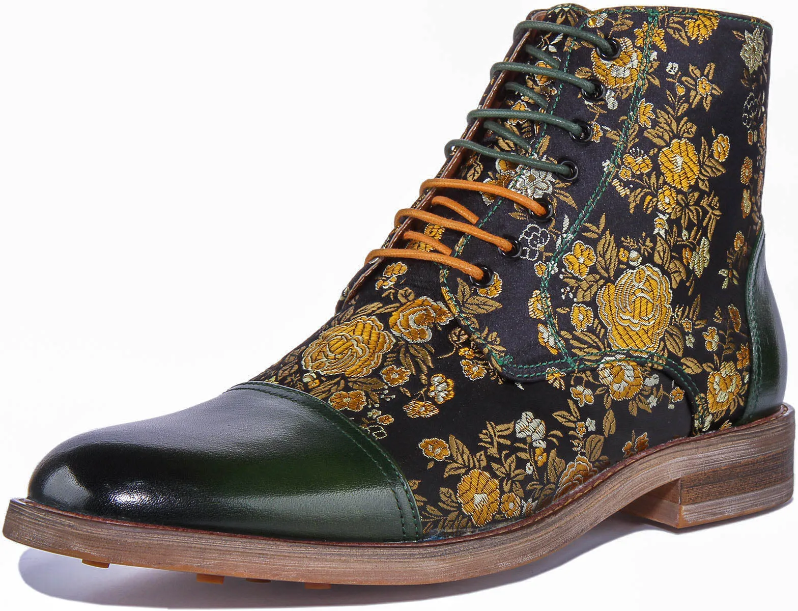 Adam Floral Ankle Boots In Green