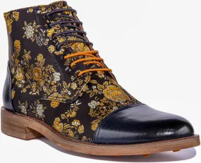 Adam Floral Ankle Boots In Navy