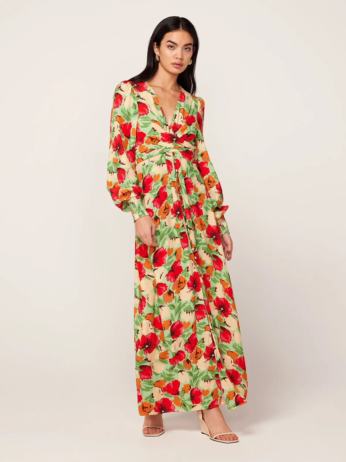 Aurora Green Garden Floral Maxi Dress