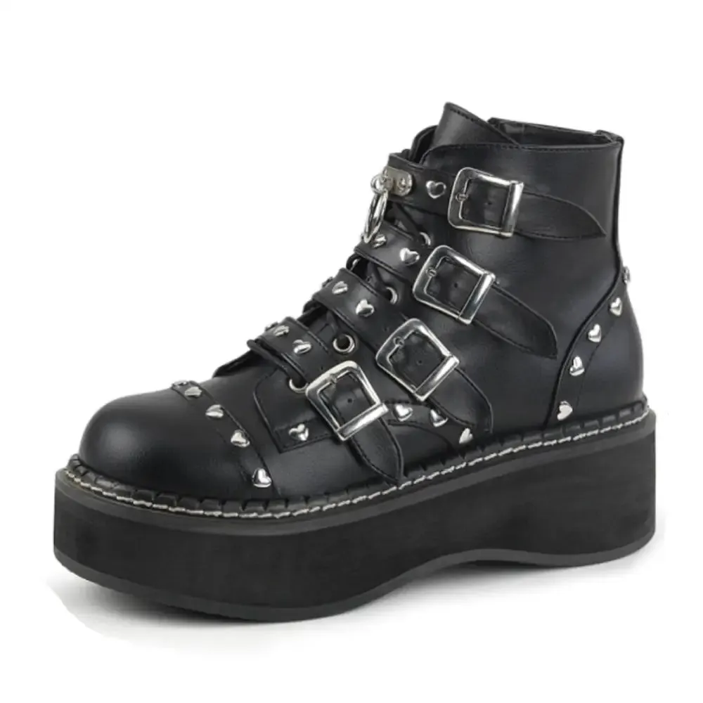 Buckle Lace-Up Zipper Heart Decoration Ankle Boots