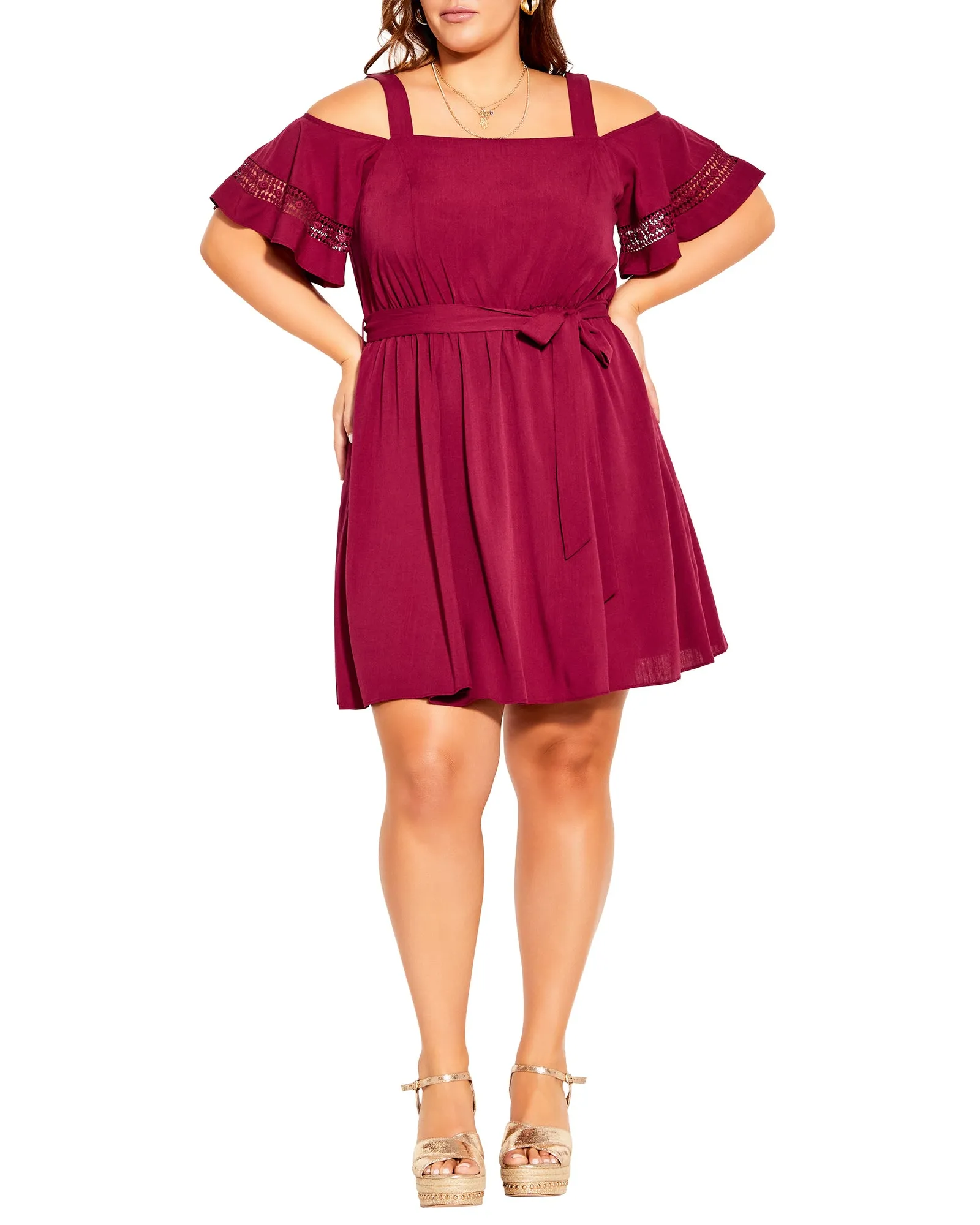 Carina Cold Shoulder Brunch Dress | Red