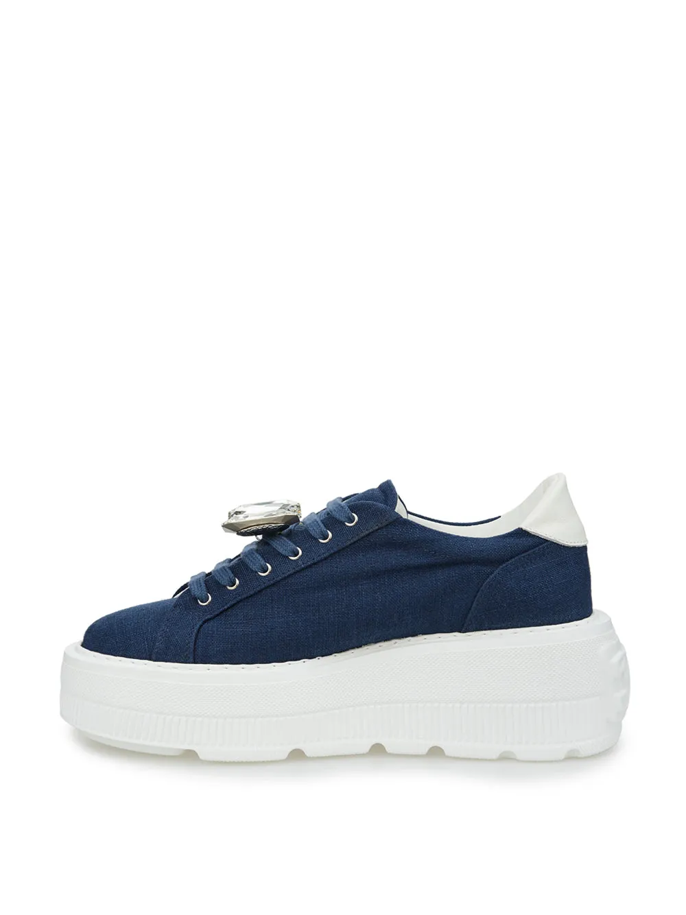 Casadei Denim Crystal-Studded Platform Sneakers