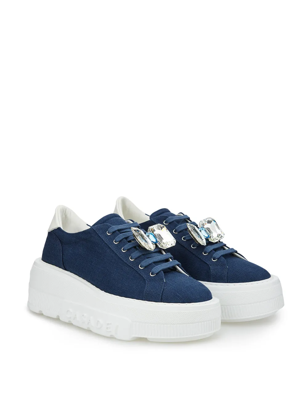 Casadei Denim Crystal-Studded Platform Sneakers