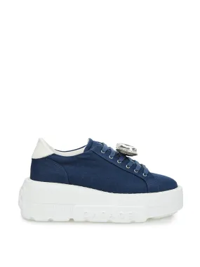 Casadei Denim Crystal-Studded Platform Sneakers