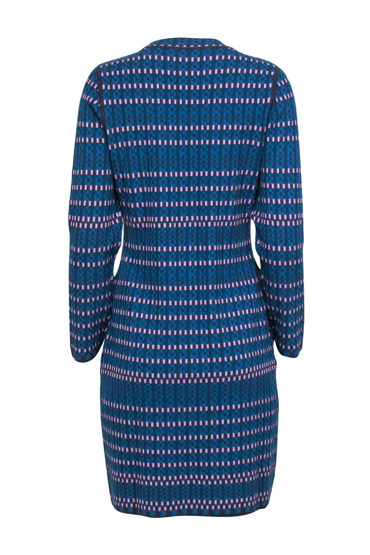 Diane von Furstenberg - Blue & Purple Knit Long Sleeve Sheath Dress Sz L