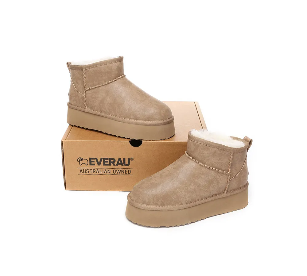 EVERAU® UGG Boots Women Sheepskin Wool Ankle Platform Romi