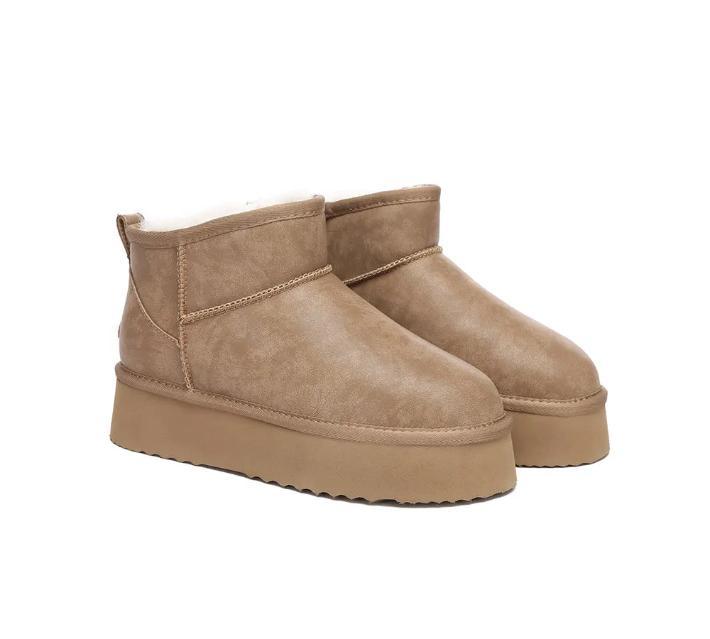 EVERAU® UGG Boots Women Sheepskin Wool Ankle Platform Romi