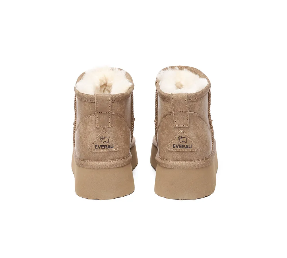 EVERAU® UGG Boots Women Sheepskin Wool Ankle Platform Romi