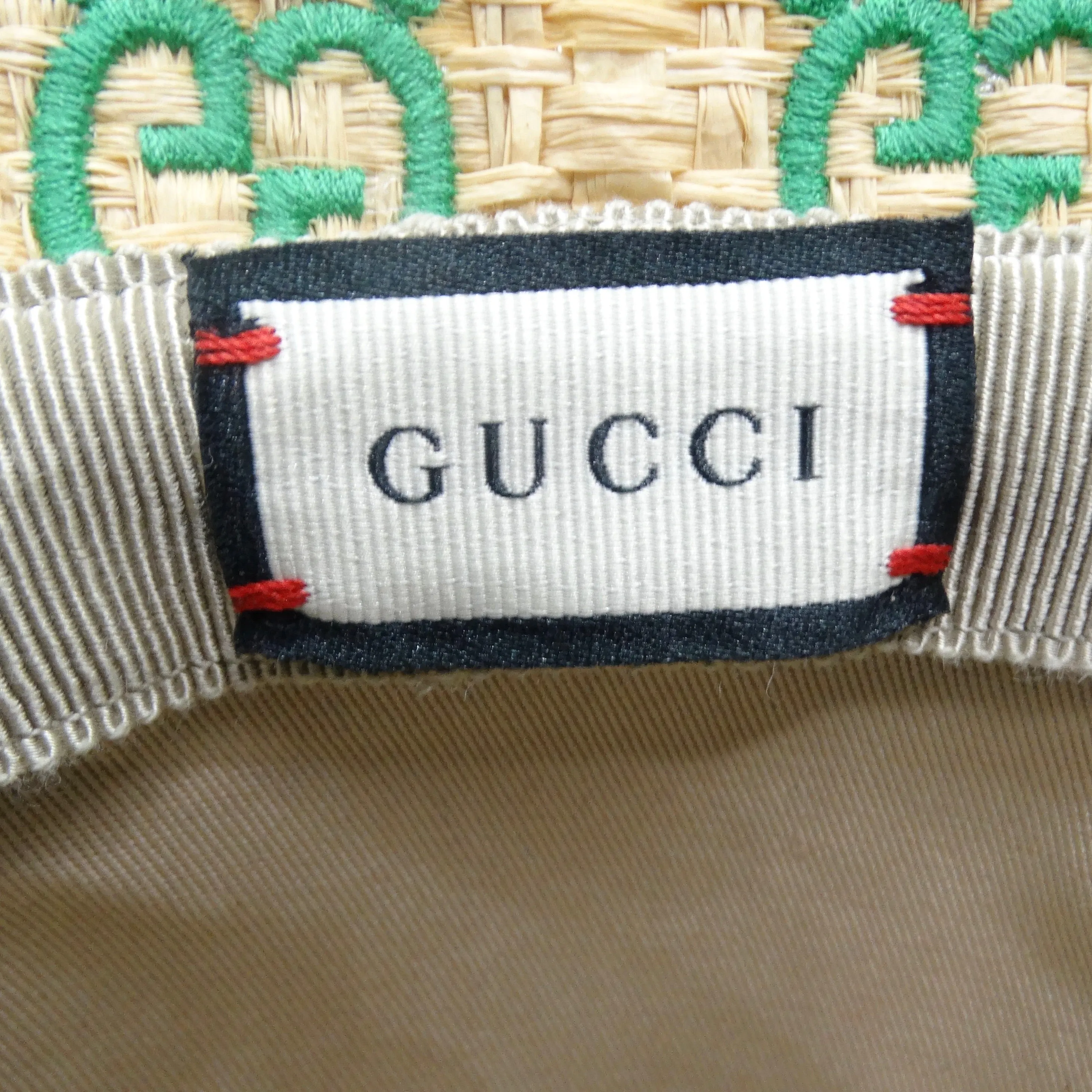 Gucci Raffia Elaphe GG Monogram Embroidered Wide Brim Hat