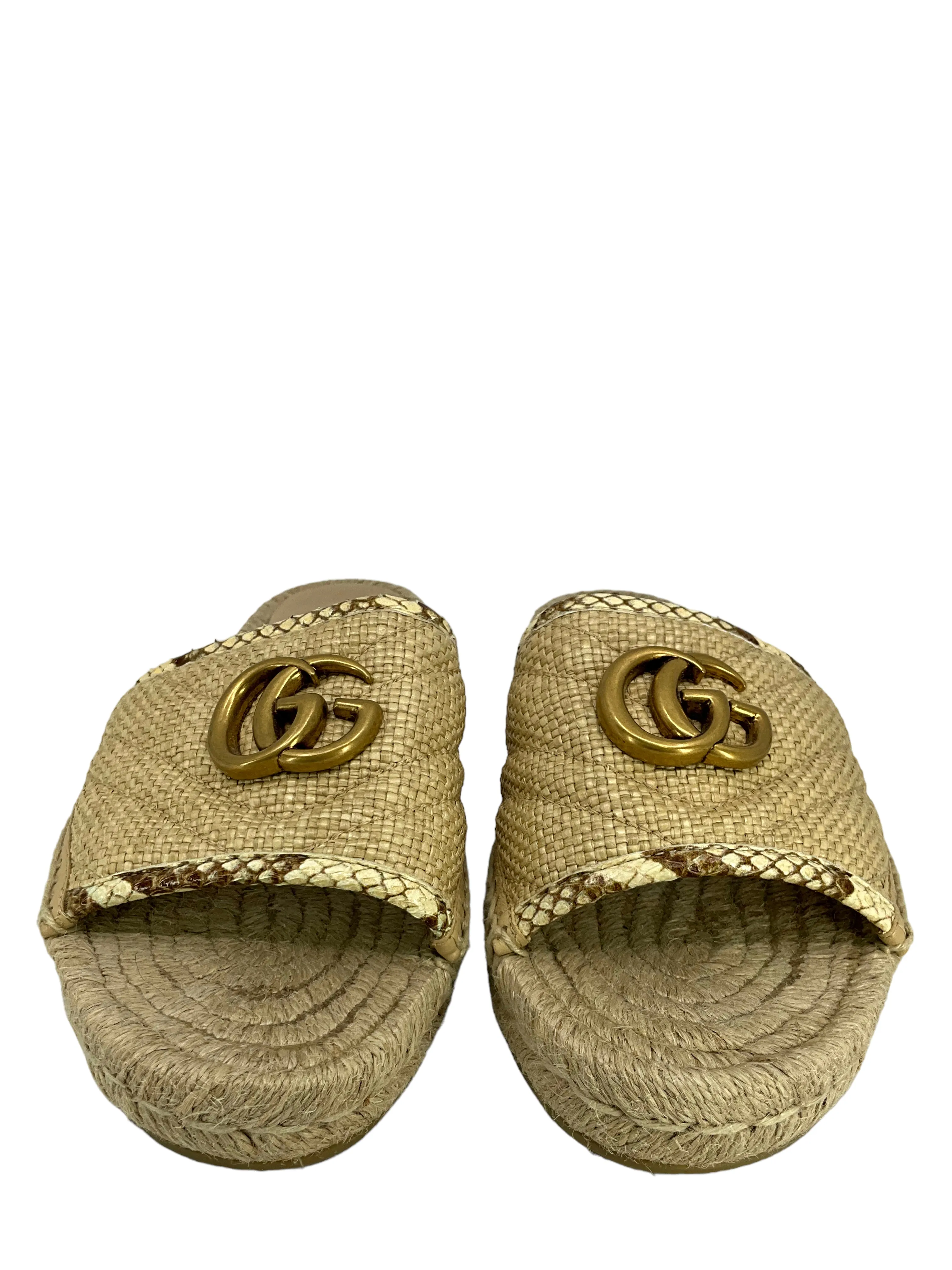 GUCCI Straw Elaphe GG Marmont Espadrille Sandals Size 7