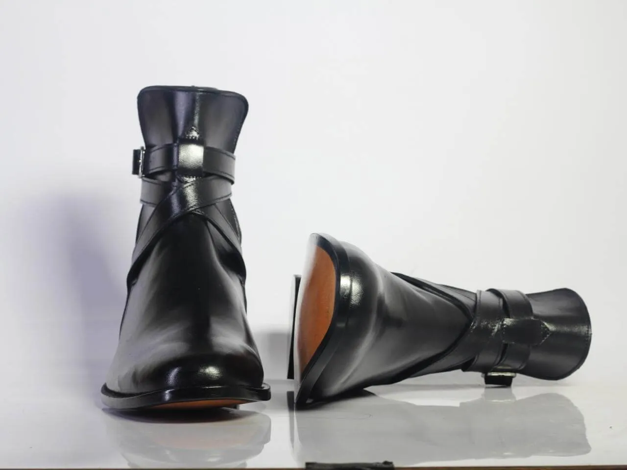 Handmade Men's Ankle High Black Leather Boots, Men Designer Jodhpurs Boots