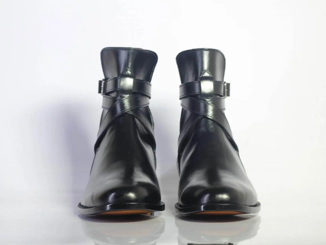 Handmade Men's Ankle High Black Leather Boots, Men Designer Jodhpurs Boots