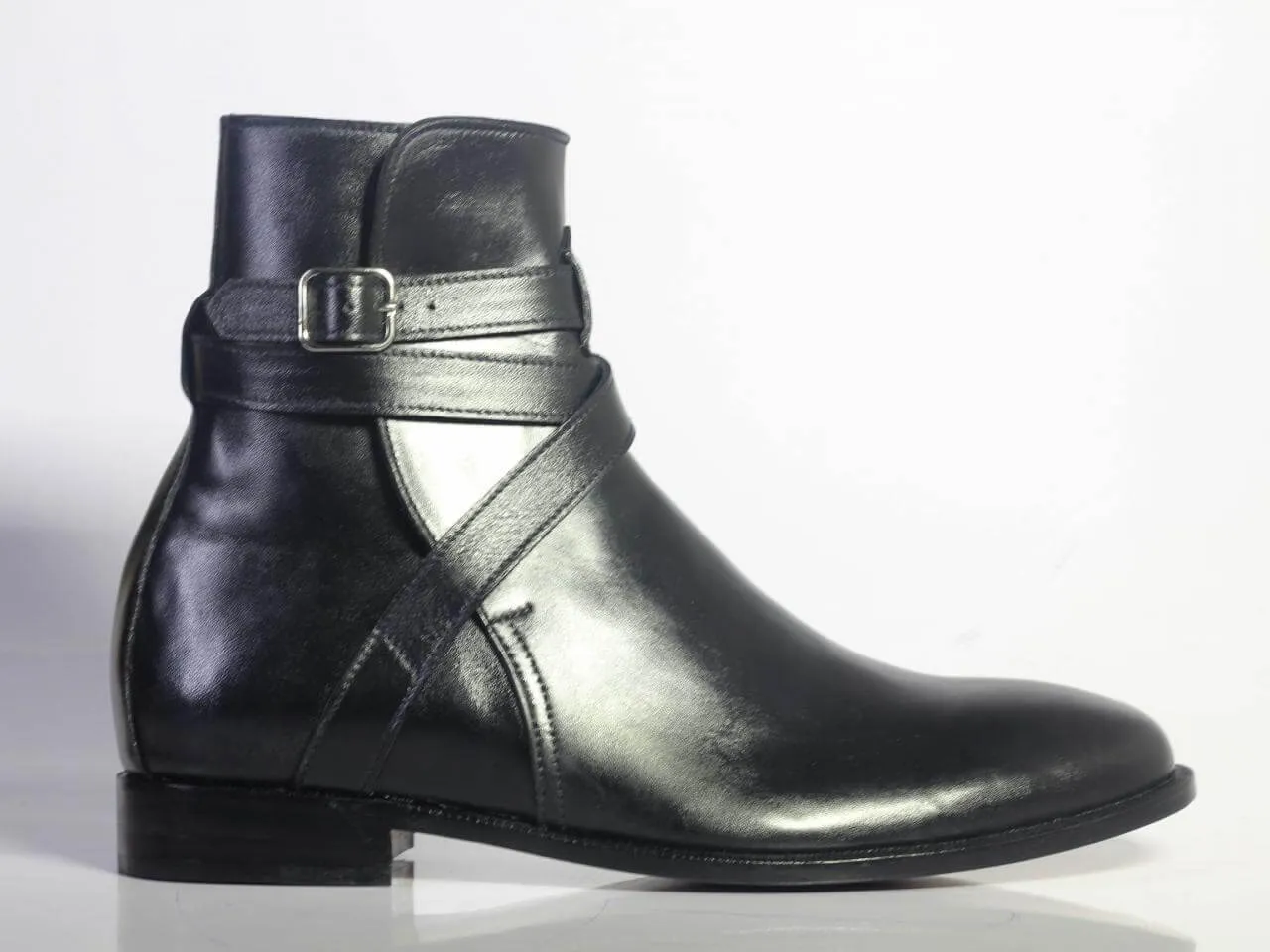 Handmade Men's Ankle High Black Leather Boots, Men Designer Jodhpurs Boots