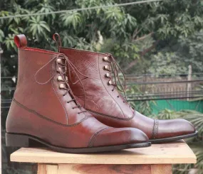 Handmade Tone Brown Leather Ankle Boots