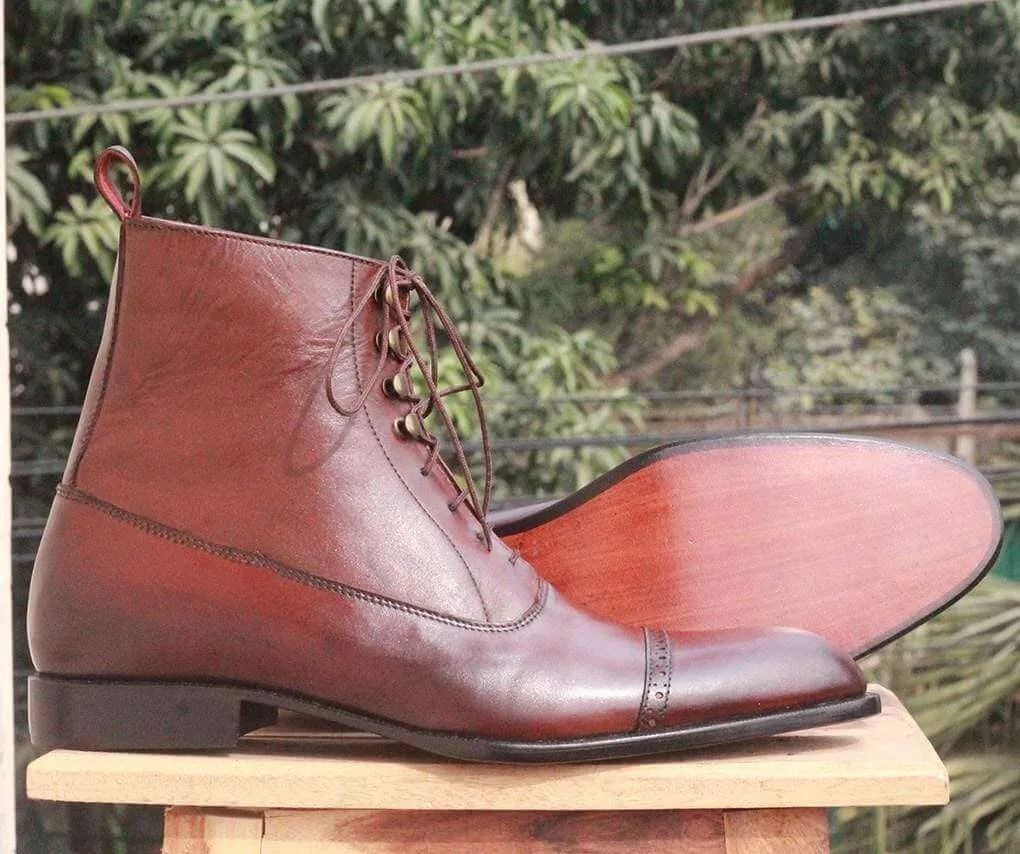 Handmade Tone Brown Leather Ankle Boots