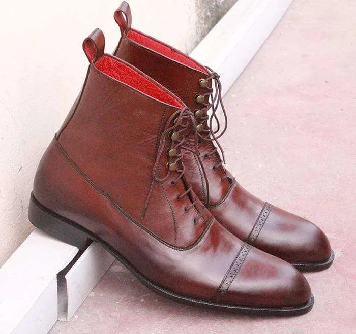 Handmade Tone Brown Leather Ankle Boots