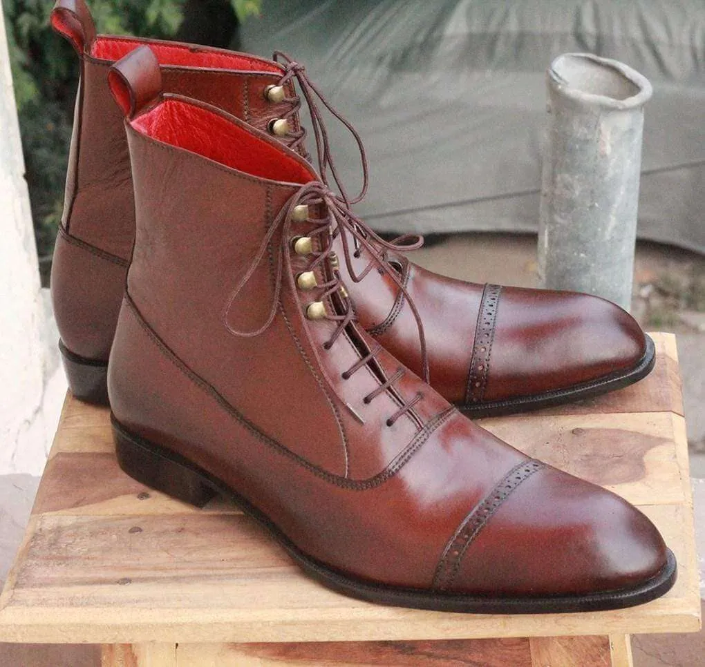 Handmade Tone Brown Leather Ankle Boots