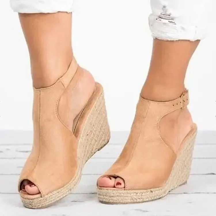 Hnzxzm Women's Sandals Summer 2024 Straw Slope Heel Sandals Fashion Casual Roman Sandals Slippers Solid Colour Beach Shoes