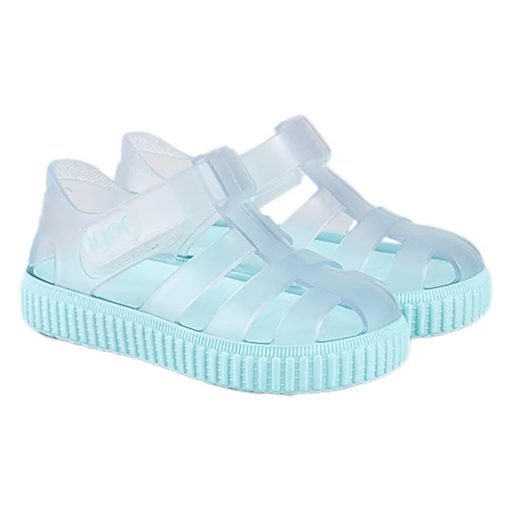 Igor Boy's and Girl's Nico Cristal Sandal - Clear/Aguamarina