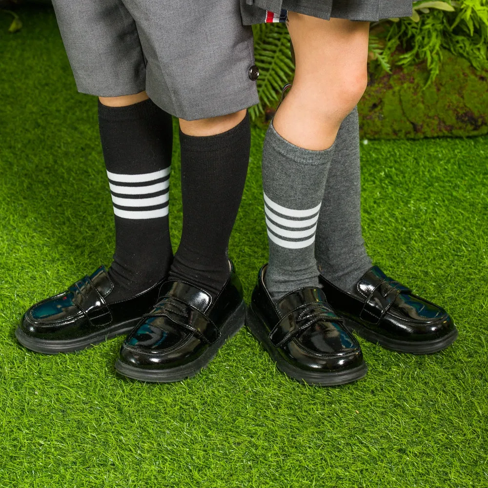 Kids Unisex Lightweight Patent Black Loafers