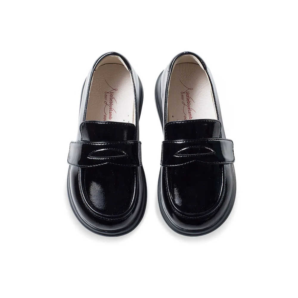 Kids Unisex Lightweight Patent Black Loafers