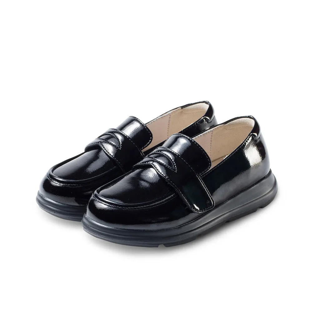 Kids Unisex Lightweight Patent Black Loafers