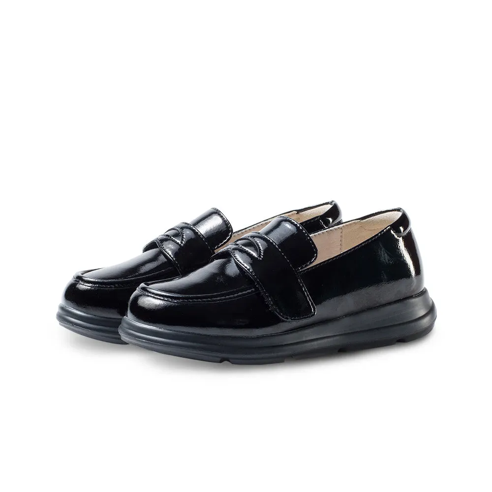 Kids Unisex Lightweight Patent Black Loafers