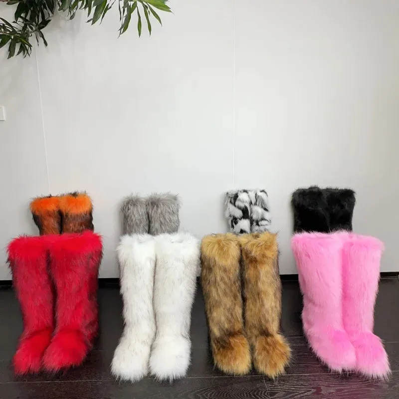 Knee-High Fuzzy Faux Fur Boots – Warm, Soft, Slip-On Winter Comfort