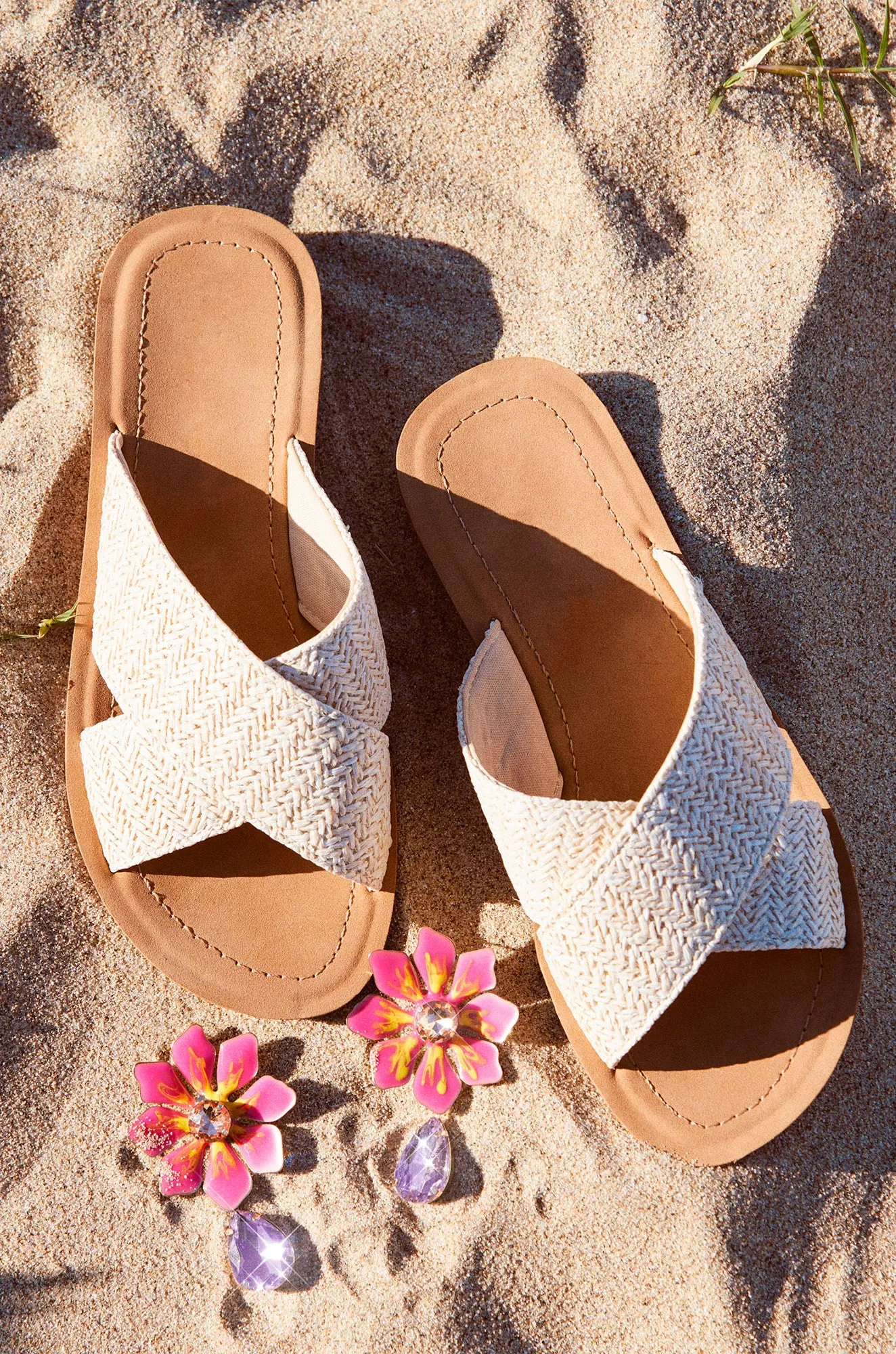 La Palma Slip On Flat Sandals - Straw