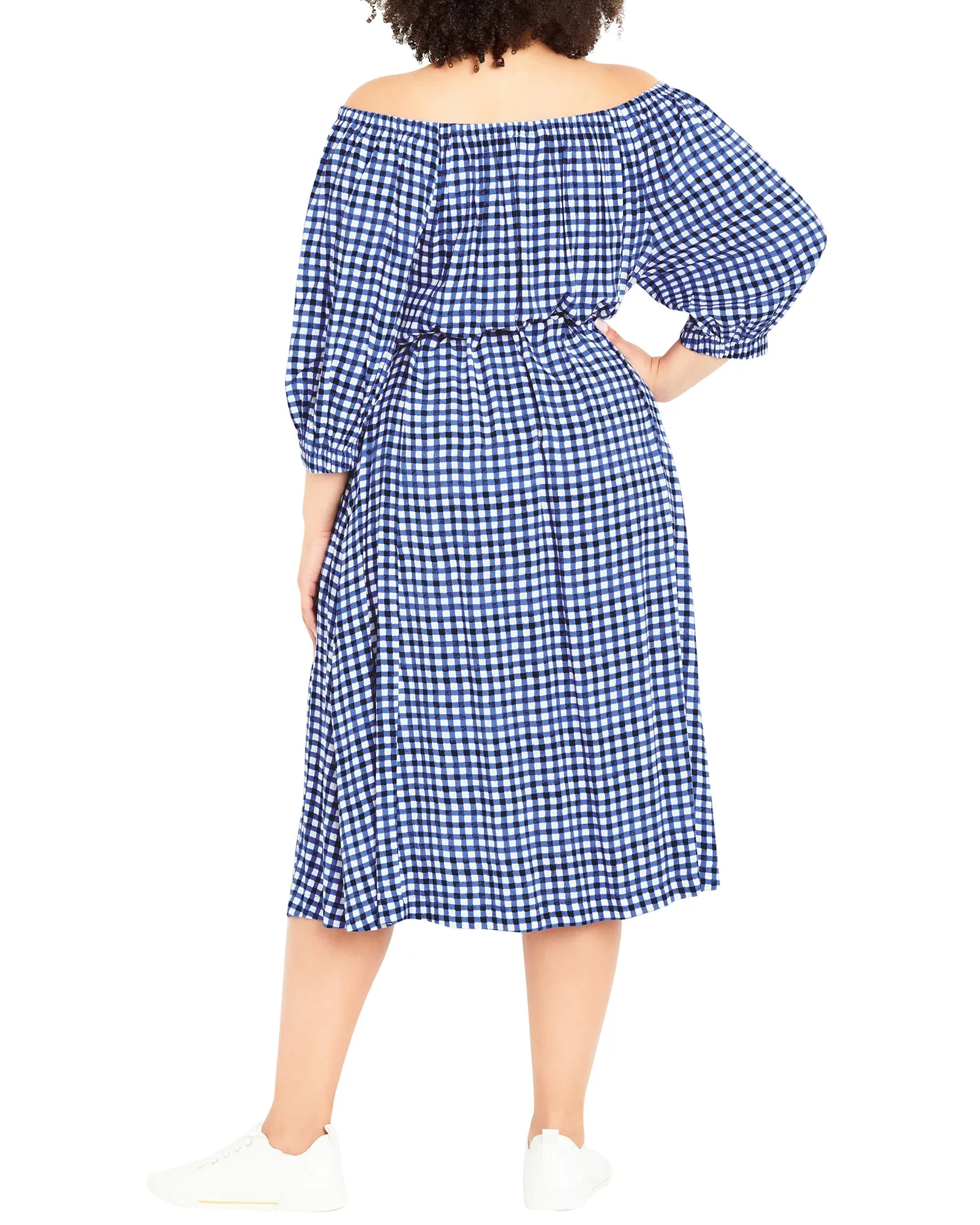 Lucine Off The Shoulder Gingham Print Dress | Cornflower Blue / White