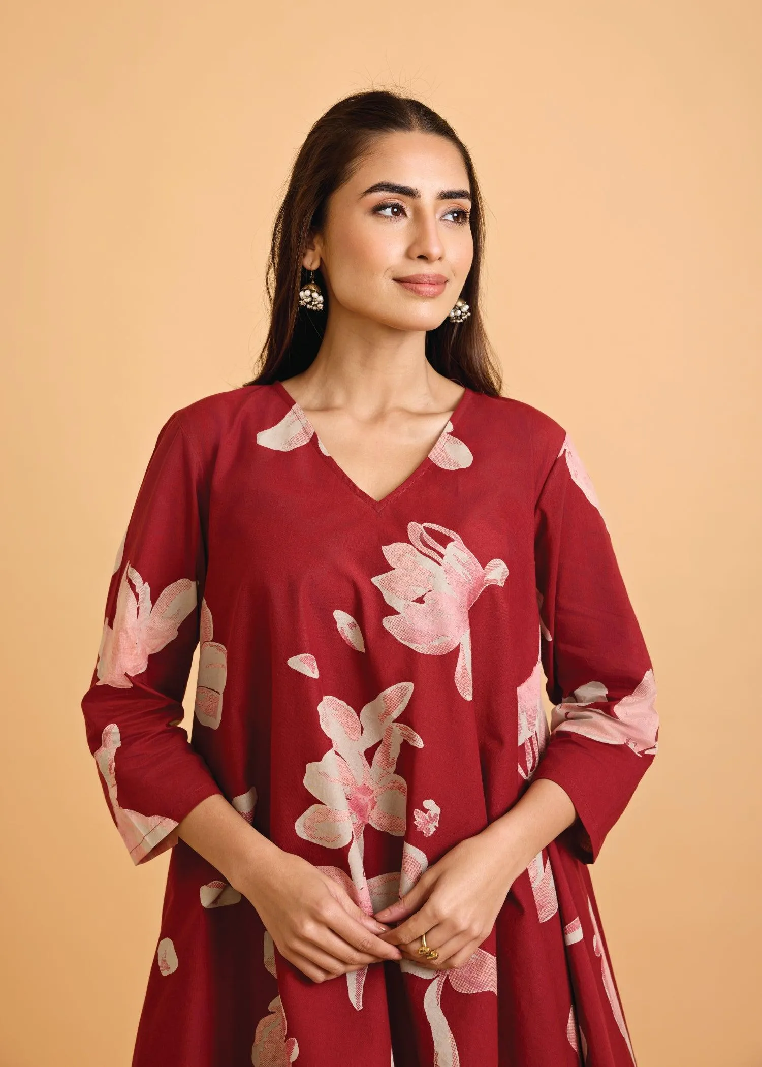 Maroon Flared Cotton Zubeida Tunic Set