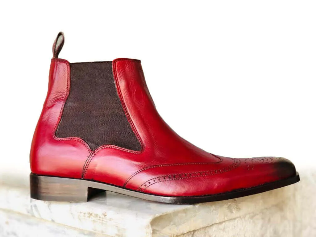 New Burgundy Chelsea Leather Boots. Men's Dress Fashion boots, Men Designer Boot