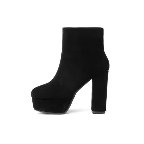 New Thick High Heel Flock Platform Zip Ankle Boots