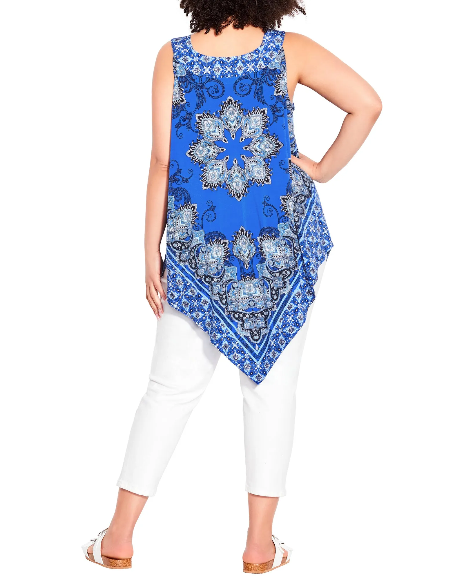 Nicole Asymmetrical Scarf Print Tunic | Azure Blue / White