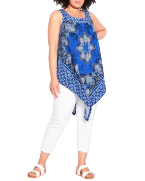 Nicole Asymmetrical Scarf Print Tunic | Azure Blue / White