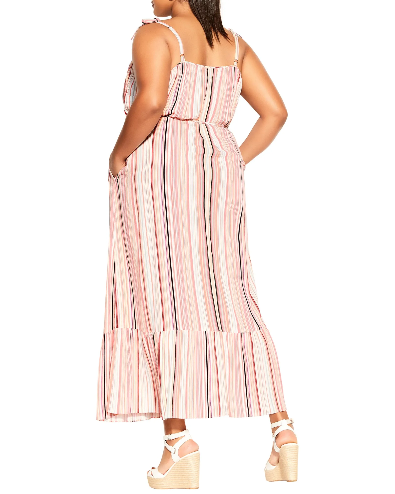 River Striped Tea Party Maxi Dress | Pink / Peach