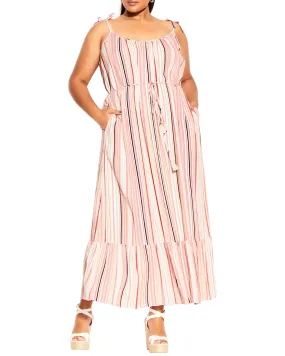 River Striped Tea Party Maxi Dress | Pink / Peach