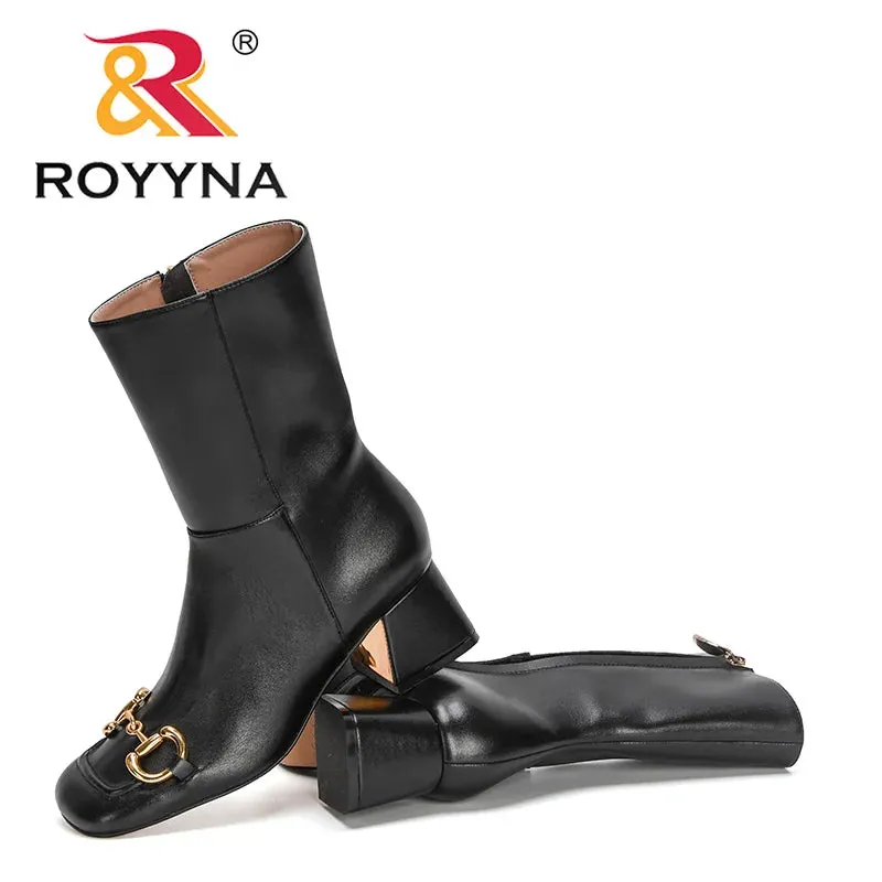 ROYYNA Sweet Soft Fashion Buckle Side Zip Mid-Calf Boots