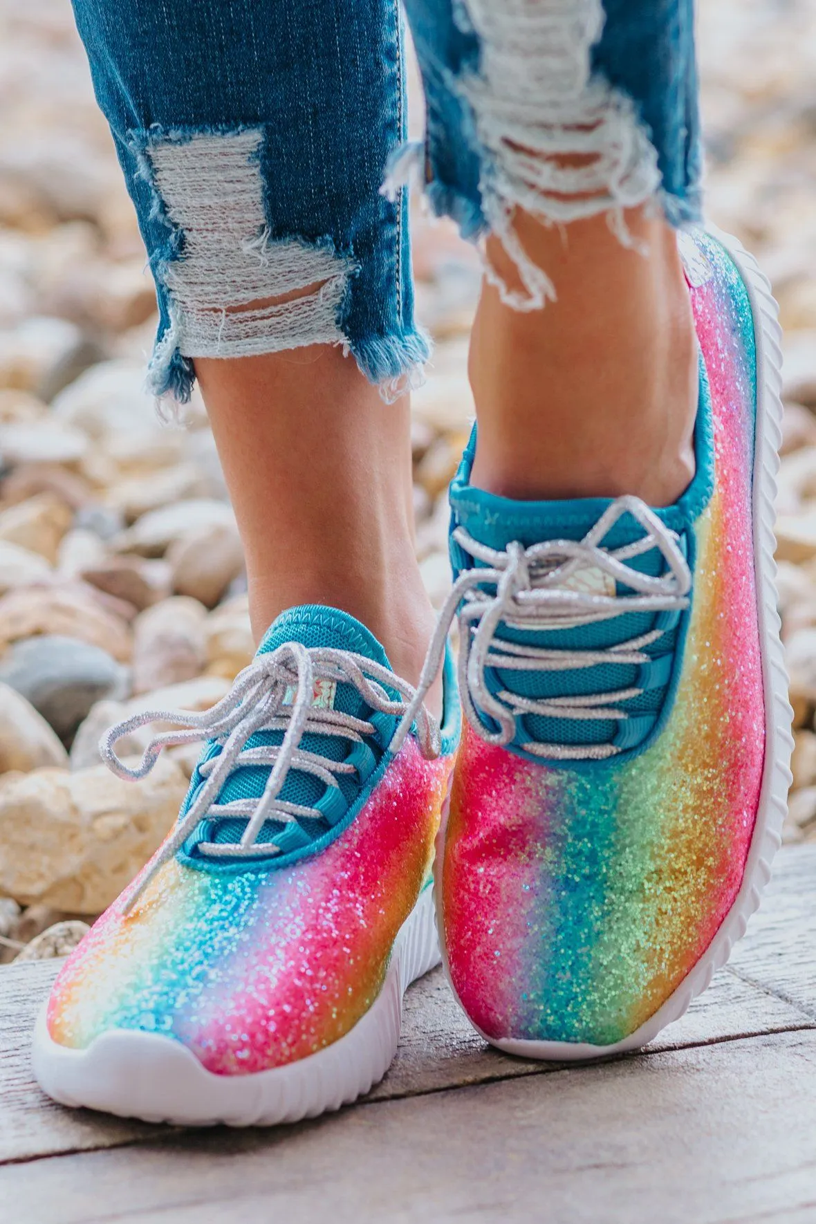 Sparkling Bright Sneakers in Rainbow Blue