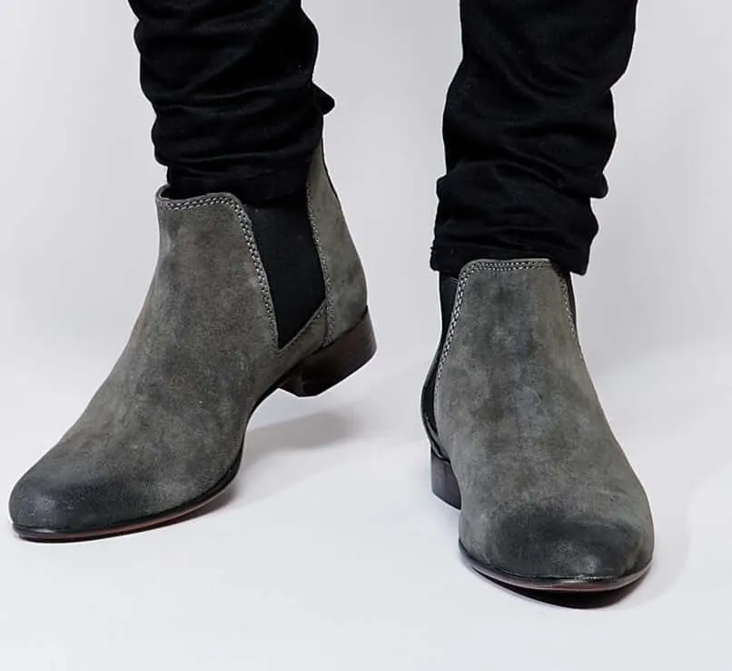 Stylish Handmade Men’s Grey Color Boots, Suede Ankle High Chelsea Dress Slip On Boots