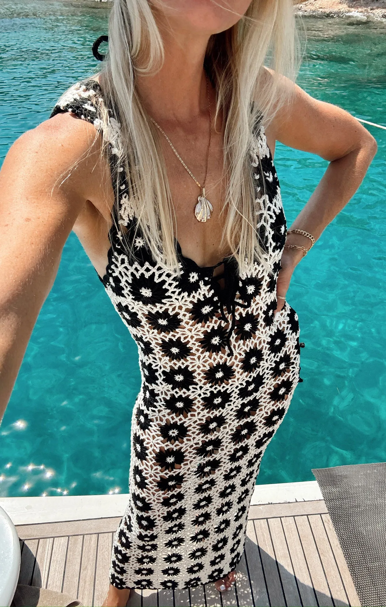 Vacay Tank Coverup ~ Checkers Floral Crochet