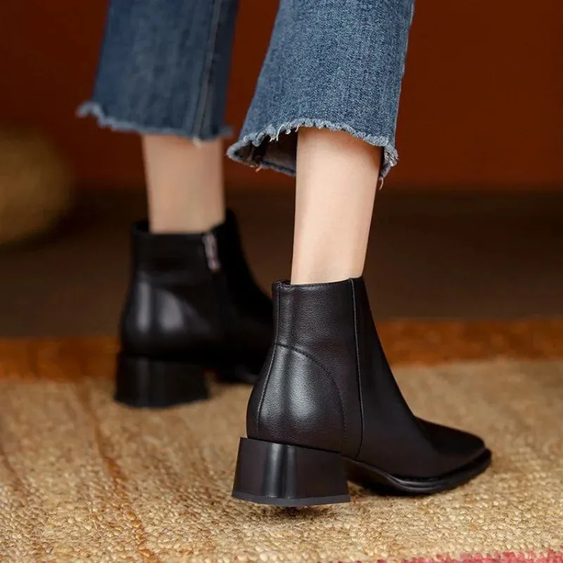 Women Ankle Boots Thick Heels Autumn Daily Footwear