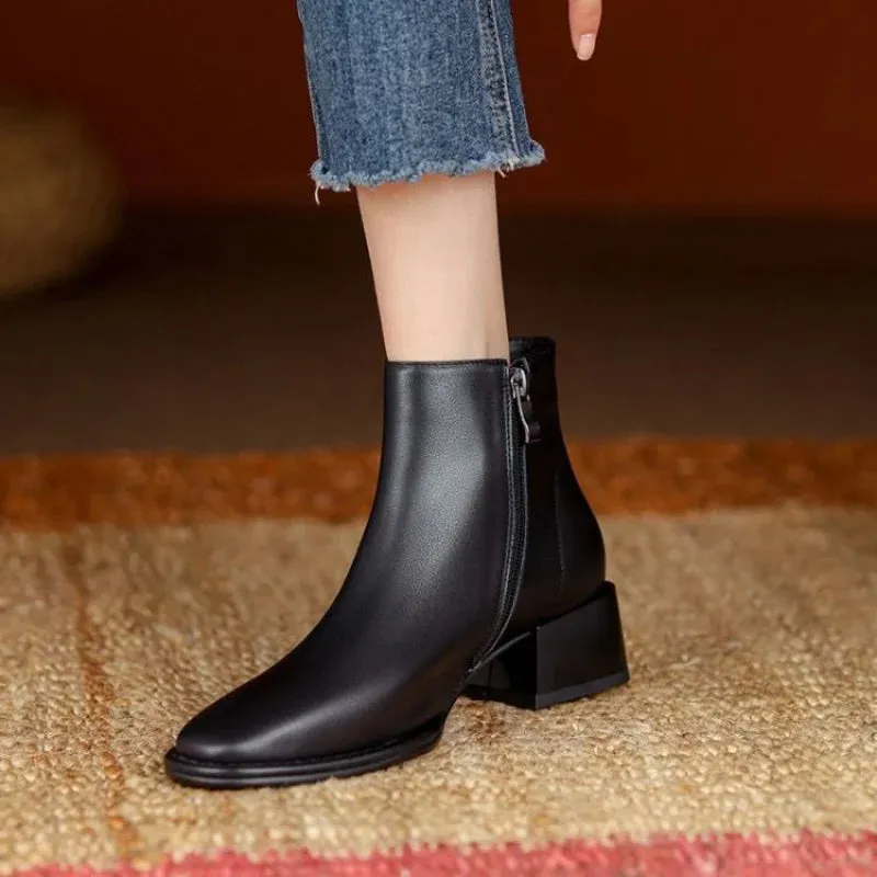 Women Ankle Boots Thick Heels Autumn Daily Footwear