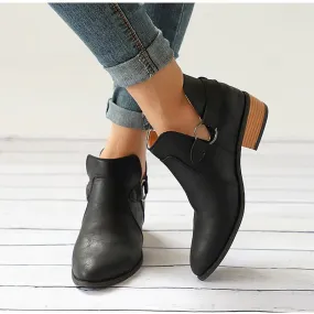 Women's Autumn Low-Heeled Ankle Boots With Buckles