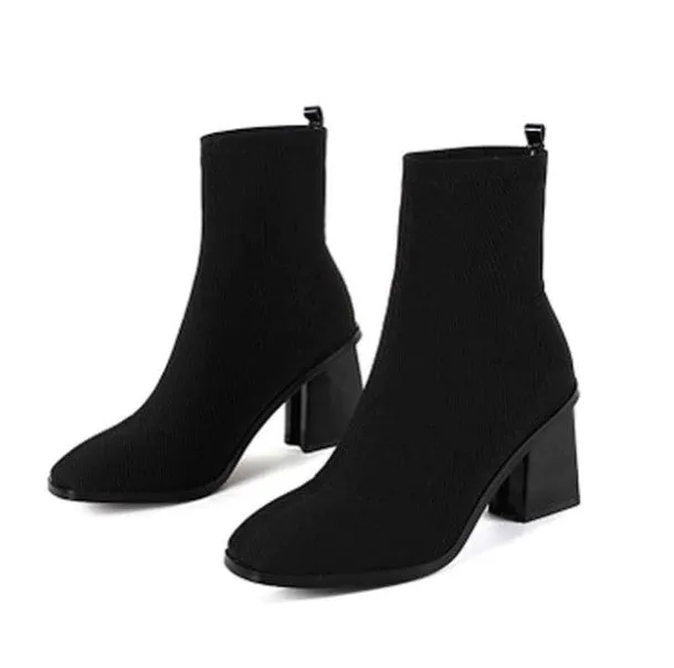 Women's Autumn/Winter Square-Heeled Slip-On Sock Boots