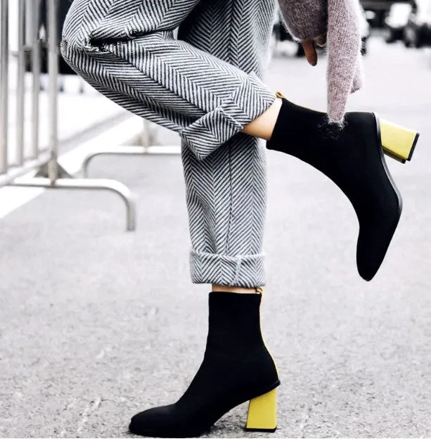 Women's Autumn/Winter Square-Heeled Slip-On Sock Boots