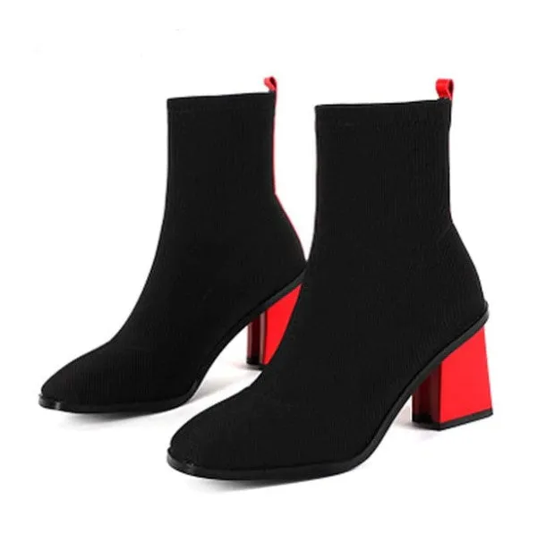 Women's Autumn/Winter Square-Heeled Slip-On Sock Boots