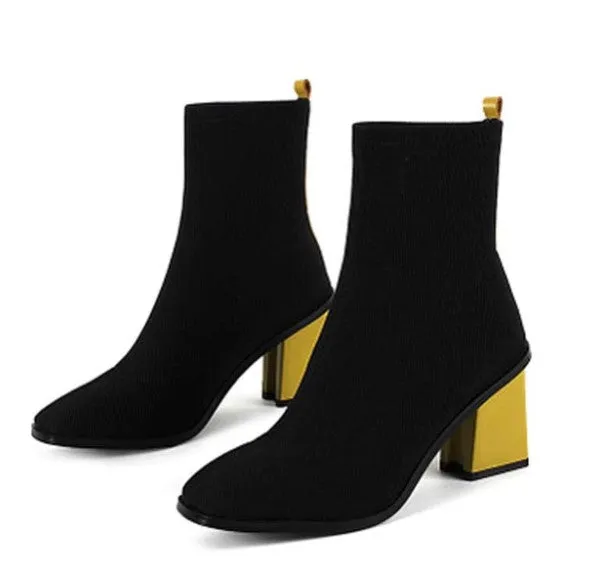 Women's Autumn/Winter Square-Heeled Slip-On Sock Boots